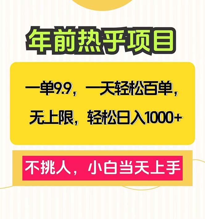 一单9.9，一天百单无上限，不挑人，小白当天上手，轻松日入1000+-数智网创