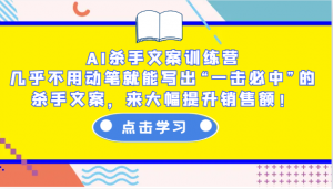AI杀手文案训练营:几乎不用动笔就能写出“一击必中”的杀手文案,来大幅提升销售额!-数智网创