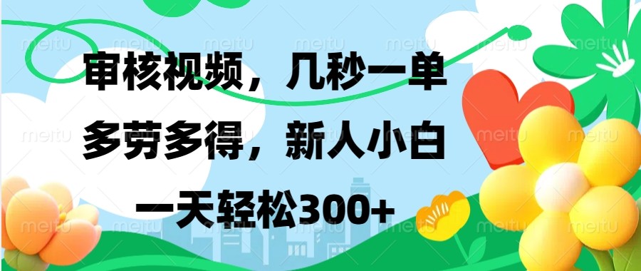 审核视频，几秒一单，多劳多得，新人小白一天轻松300+-数智网创