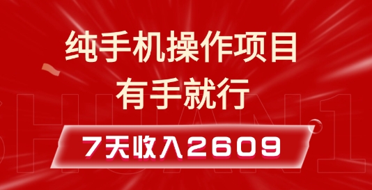 纯手机操作的小项目,有手就能做,7天收入2609+实操教程【揭秘】-数智网创