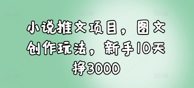 小说推文项目，图文创作玩法，新手10天挣3000-数智网创