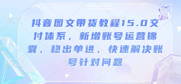 抖音图文带货教程15.0交付体系，新增账号运营锦囊、稳出单进、快速解决账号针对问题-数智网创