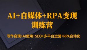 AI+自媒体+RPA变现训练营:写作变现+AI使用+SEO+多平台运营+RPA自动化-数智网创