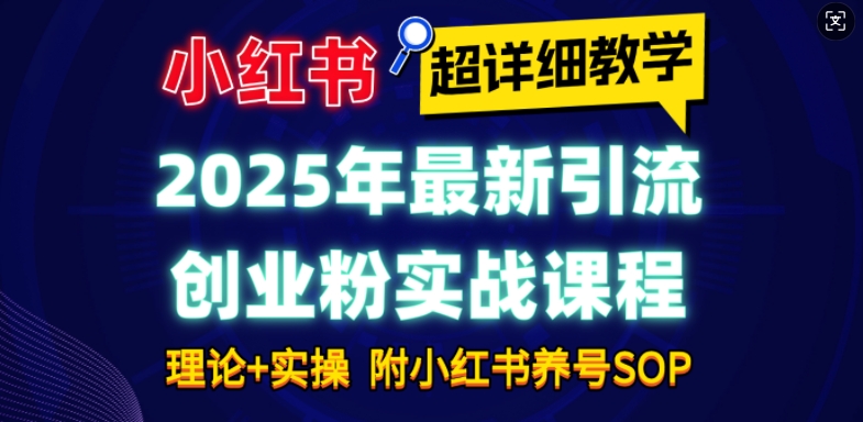 2025年最新小红书引流创业粉实战课程【超详细教学】小白轻松上手,月入1W+,附小红书养号SOP-数智网创