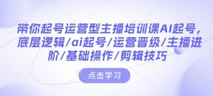 带你起号运营型主播培训课AI起号，底层逻辑/ai起号/运营晋级/主播进阶/基础操作/剪辑技巧-数智网创
