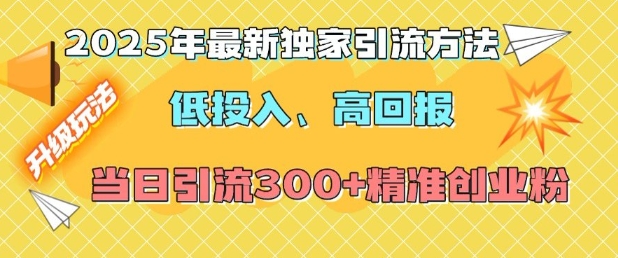 2025年最新独家引流方法,低投入高回报?当日引流300+精准创业粉-数智网创