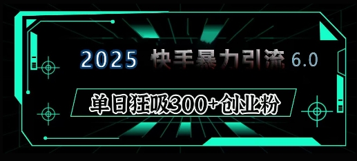 2025年快手6.0保姆级教程震撼来袭，单日狂吸300+精准创业粉-数智网创