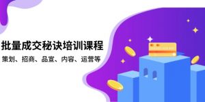 批量成交秘诀培训课程，策划、招商、品宣、内容、运营等-数智网创