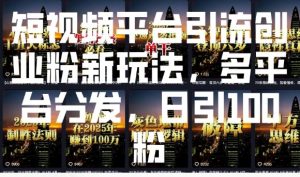 短视频平台引流创业粉新玩法，多平台分发，日引100粉-数智网创