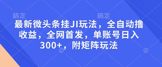 最新微头条挂JI玩法,全自动撸收益,全网首发,单账号日入300+,附矩阵玩法【揭秘】-数智网创