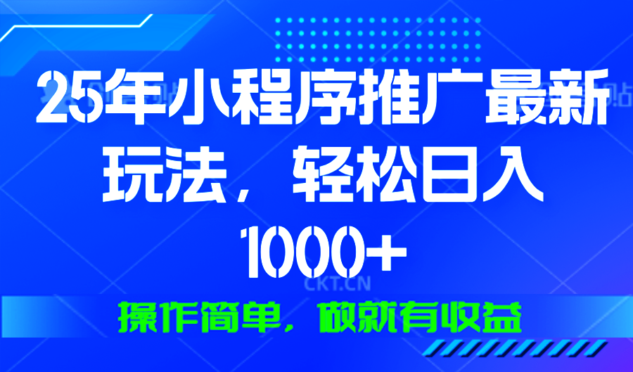 25年微信小程序推广最新玩法，轻松日入1000+，操作简单 做就有收益-数智网创