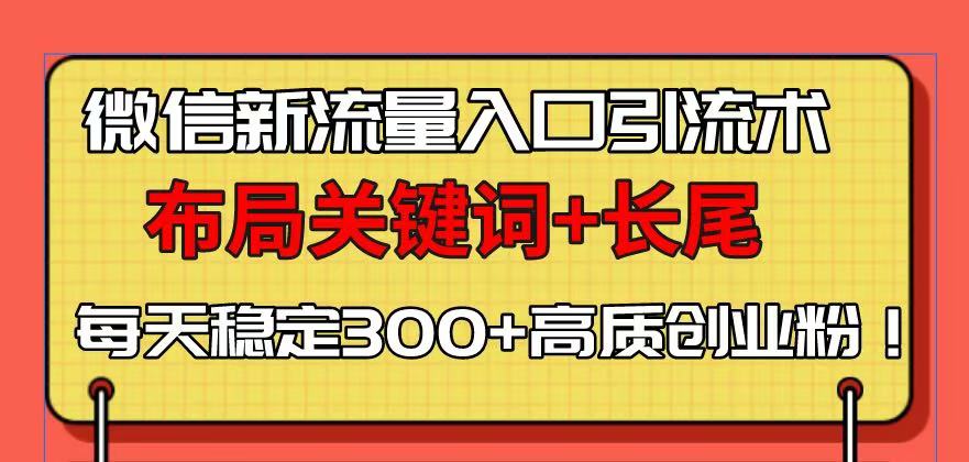 微信新流量入口引流术，布局关键词+长尾，每天稳定300+高质创业粉！-数智网创