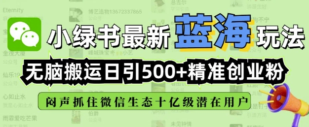 小绿书无脑搬运引流，全自动日引500精准创业粉，微信生态内又一个闷声发财的机会-数智网创