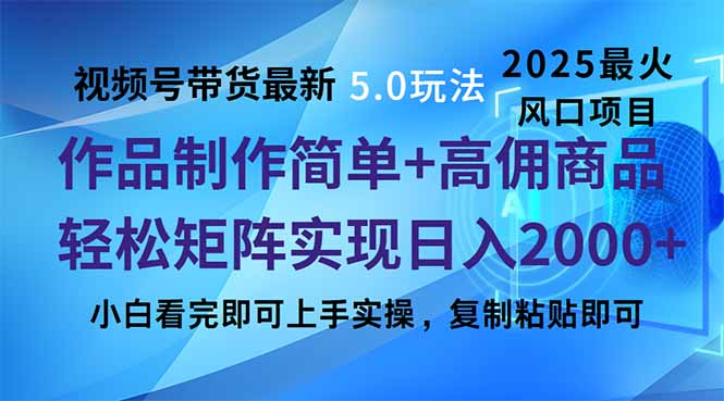 视频号带货最新5.0玩法，作品制作简单，当天起号，复制粘贴，轻松矩阵…-数智网创
