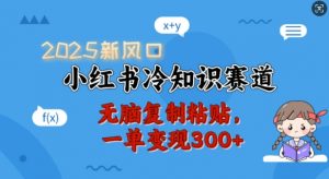 2025新风口，小红书冷知识赛道，无脑复制粘贴，一单变现300+-数智网创