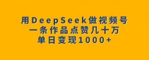 用DeepSeek做视频号，一条作品点赞几十万，单日变现1k-数智网创
