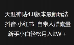 天涯神贴4.0版本最新玩法,抖音·小红书自带人群流量,新手小白轻松月入过W-数智网创