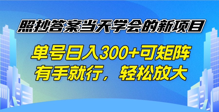 照抄答案当天学会的新项目，单号日入300 +可矩阵，有手就行，轻松放大-数智网创