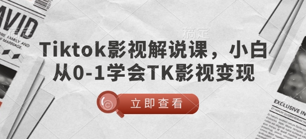 TikTok影视解说课，小白从0-1学会TK影视变现-数智网创