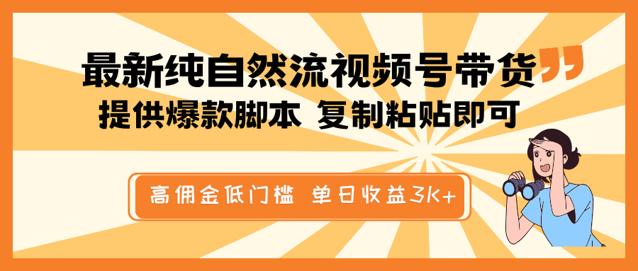 最新纯自然流视频号带货,提供爆款脚本简单 复制粘贴即可,高佣金低门槛,单日收益3K+-数智网创