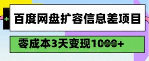 百度网盘扩容信息差项目，零成本，3天变现1k，详细实操流程-数智网创