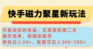 快手磁力新玩法，可查询实时收益，单机30+，批量可日入3到5张【揭秘】-数智网创