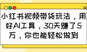 小红书视频带货玩法,用好AI工具,30天赚了5万,你也能轻松做到-数智网创