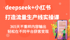 deepseek+小红书打造流量生产线实操课，365天不重样内容输出，轻松在不同平台获客变现-数智网创