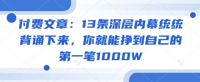 付费文章：13条深层内幕统统背诵下来，你就能挣到自己的第一笔1000W-数智网创