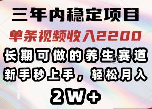 三年内稳定项目，长期可做的养生赛道，单条视频收入2200，新手秒上手，...-数智网创