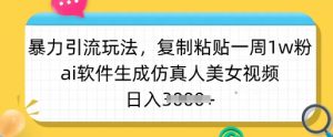 暴力引流玩法，复制粘贴一周1w粉，ai软件生成仿真人美女视频，日入多张-数智网创