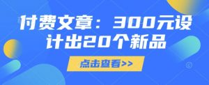 付费文章：300元设计出20个新品-数智网创