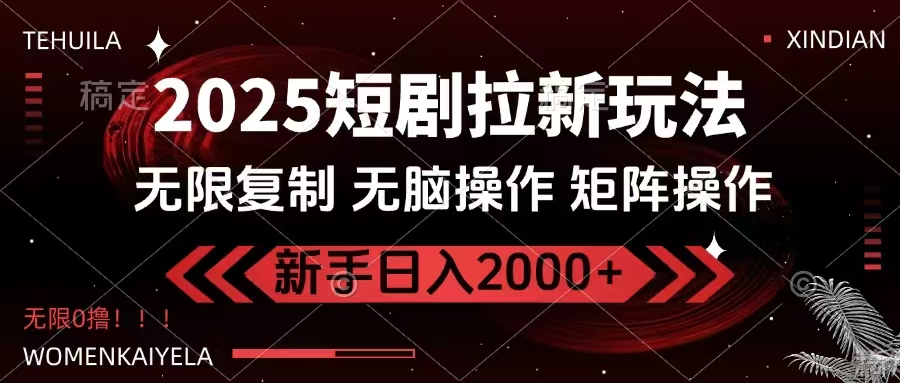 2025短剧拉新玩法，无需注册登录，无限0撸，无脑批量操作日入2000+-数智网创