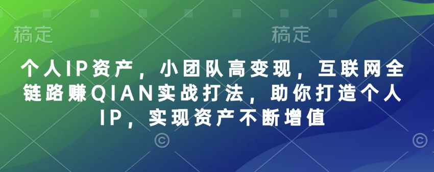 个人IP资产，小团队高变现，互联网全链路赚QIAN实战打法，助你打造个人IP，实现资产不断增值-数智网创