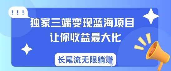独家三端变现蓝海项目,让你收益最大化,长尾流无限躺挣-数智网创