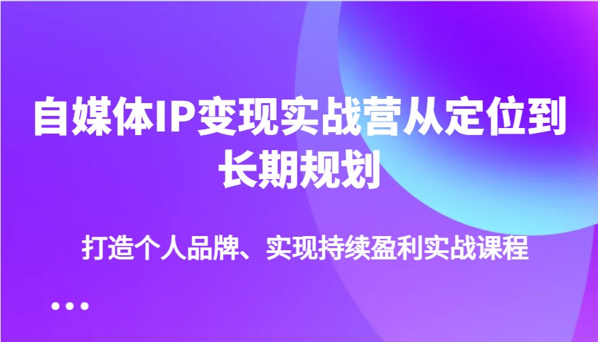 自媒体IP变现实战营从定位到长期规划,打造个人品牌、实现持续盈利实战课程-数智网创