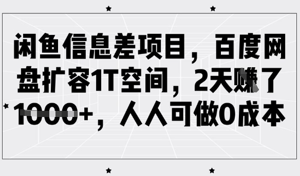 闲鱼信息差项目,百度网盘扩容1T空间,2天收益1k+,人人可做0成本-数智网创