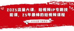 2025流量大课:短视频IP专题技能课,25年最棒的短视频课程-数智网创