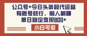 公众号+今日头条双代运营,有账号就行,单日稳定变现8张【揭秘】-数智网创