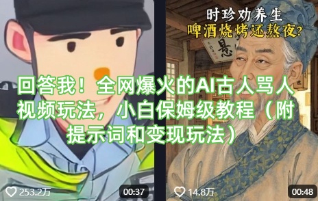 回答我!全网爆火的AI古人骂人视频玩法,小白保姆级教程(附提示词和变现玩法)-数智网创