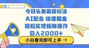 今日头条最新玩法，思路简单，复制粘贴，轻松实现矩阵日入2000+-数智网创