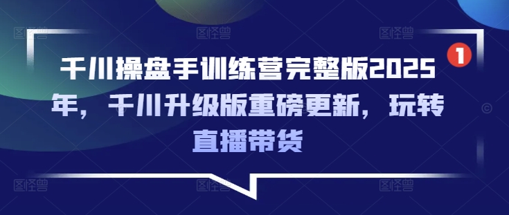 千川操盘手训练营完整版2025年，千川升级版重磅更新，玩转直播带货-数智网创