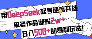 用DeepSeek起号速度开挂,单条作品涨粉2w+,日入5张+的暴利玩法-数智网创