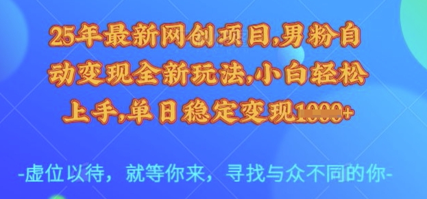25年最新网创项目，男粉自动变现全新玩法，小白轻松上手，单日稳定变现多张【揭秘】-数智网创