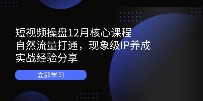 短视频操盘12月核心课程：自然流量打通，现象级IP养成，实战经验分享-数智网创