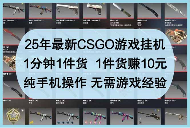 25年最新CSGO游戏挂机，1分钟1件货，1件货赚10元 纯手机操作 无需游戏经验-数智网创