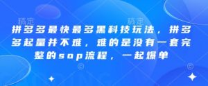 拼多多最快最多黑科技玩法，拼多多起量并不难，难的是没有一套完整的sop流程，一起爆单!-数智网创