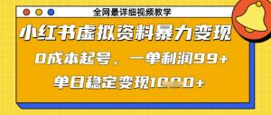 小红书虚拟资料暴力变现，0成本起号，一单利润99，单日稳定变现1k【揭秘】-数智网创