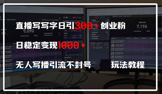 直播写写字日引300+创业粉,日稳定变现600+无人写播引流不封号,玩法教程-数智网创