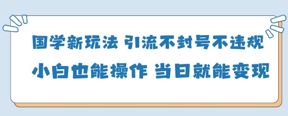 国学新玩法，引流不封号不违规小白也能操作，当日就能变现-数智网创